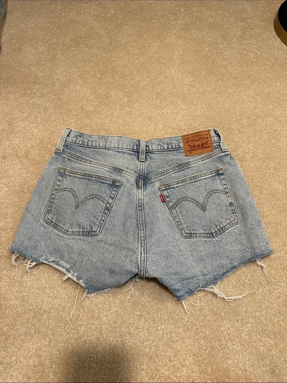 Levi's light blue distressed denim shorts